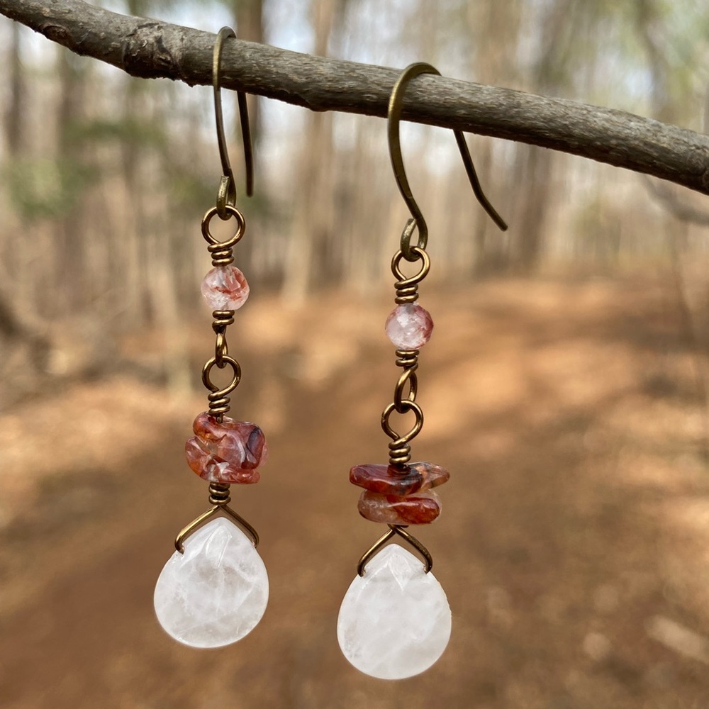 Bronze and Quartz Dangle Earrings - Picture 2 of 3